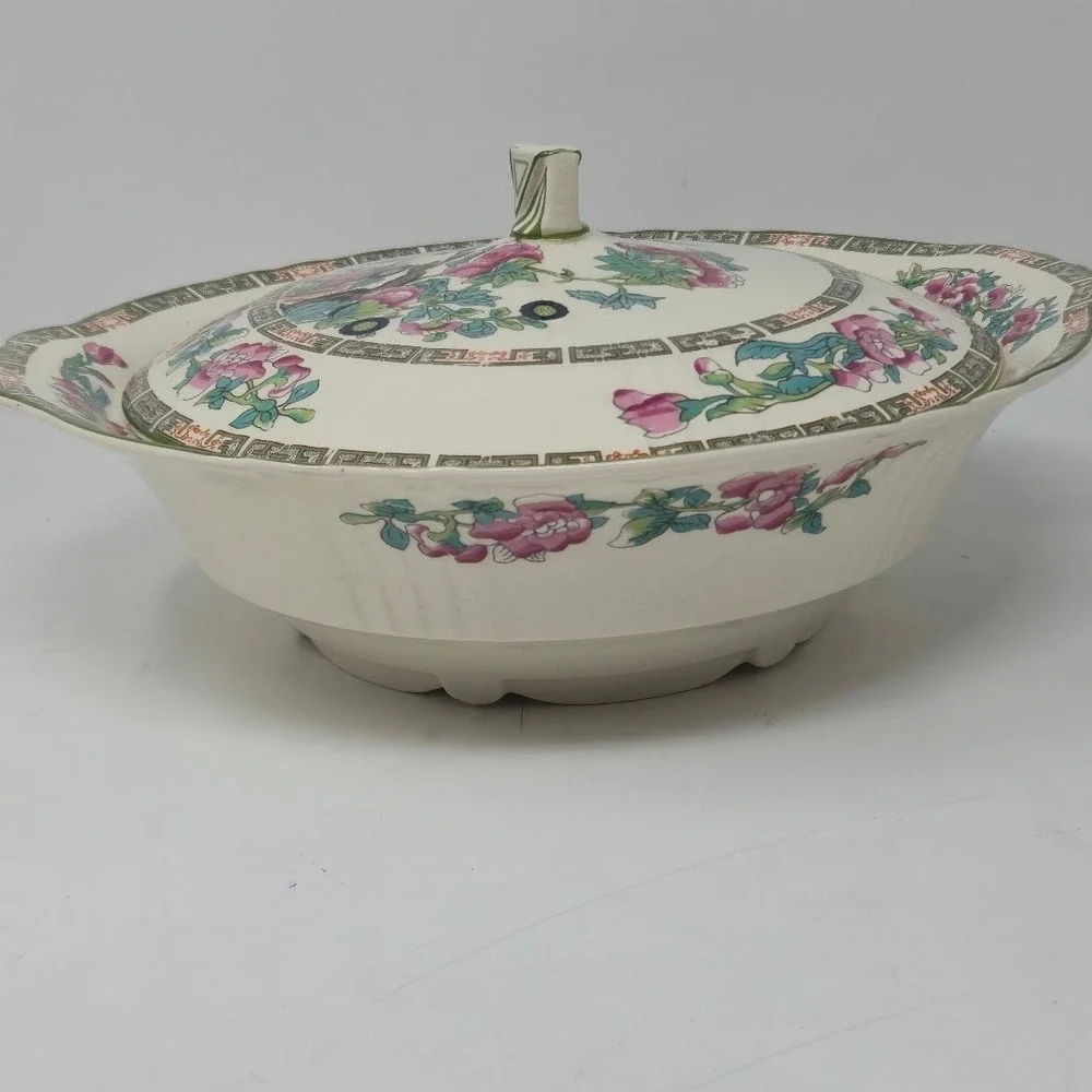 Vintage Myott Staffordshire Indian Tree Round Covered Vegetable Dish Tureen 10